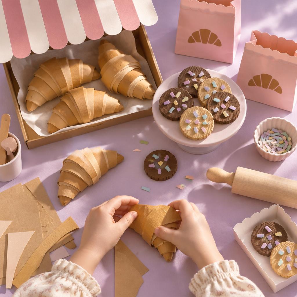 Little hands making their own paper bakery